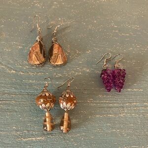 Lace Agate , vintage bead , and glass grape earrings